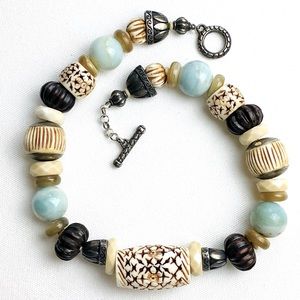 Vintage Statement BOHO big beaded - multi colored 19” Necklace